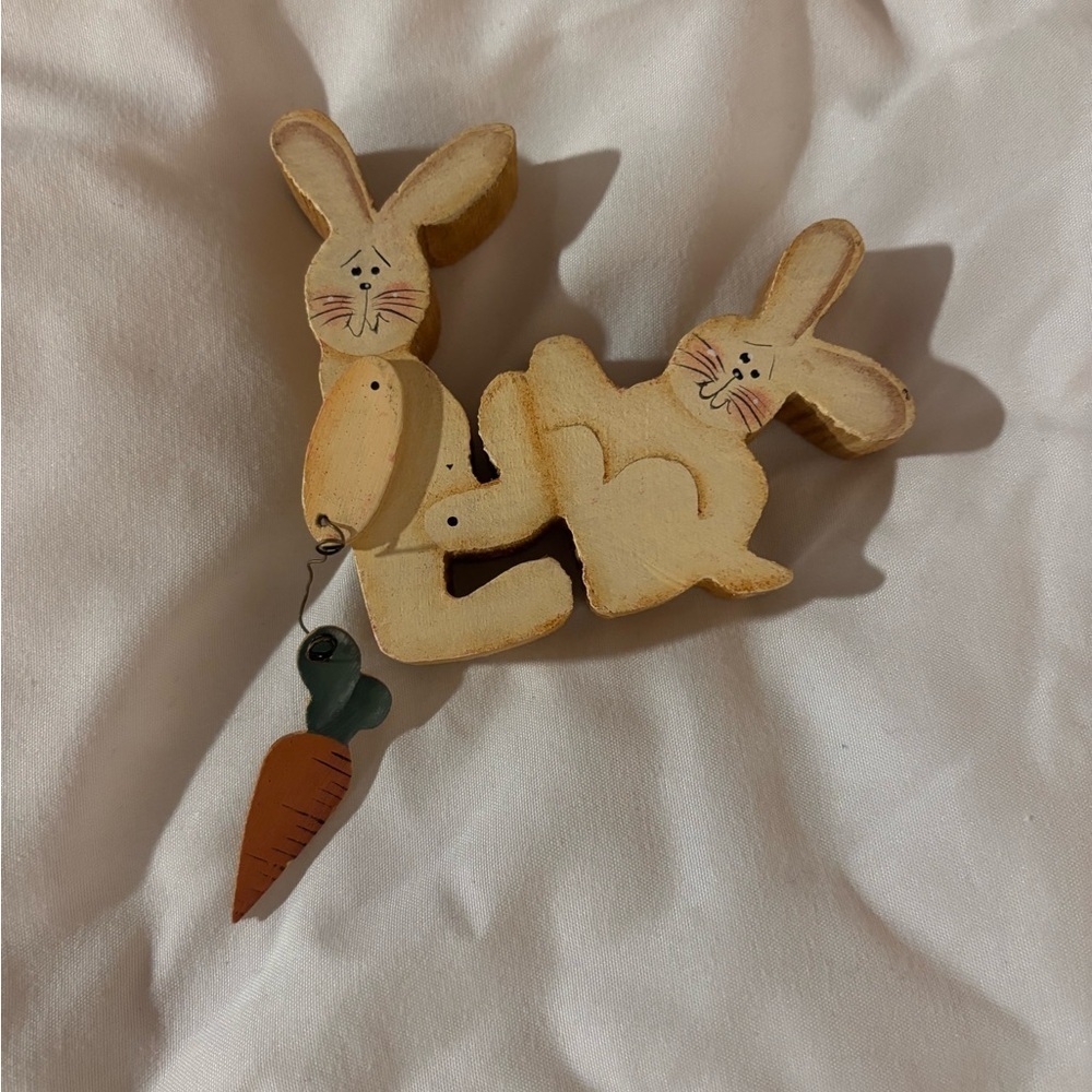 Wooden Bunny Decor with hanging Carrot